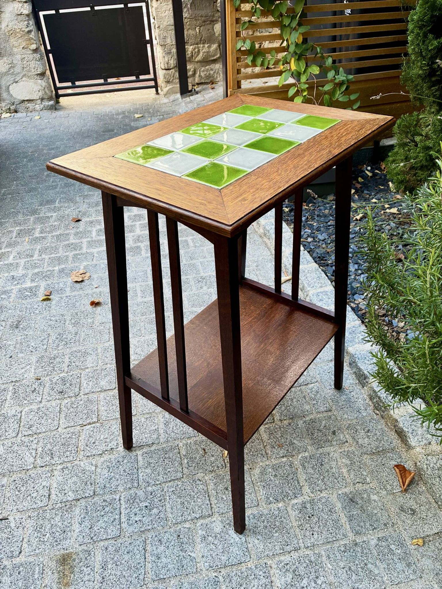 Art Nouveau side table 1910 with double tops in dark oak.