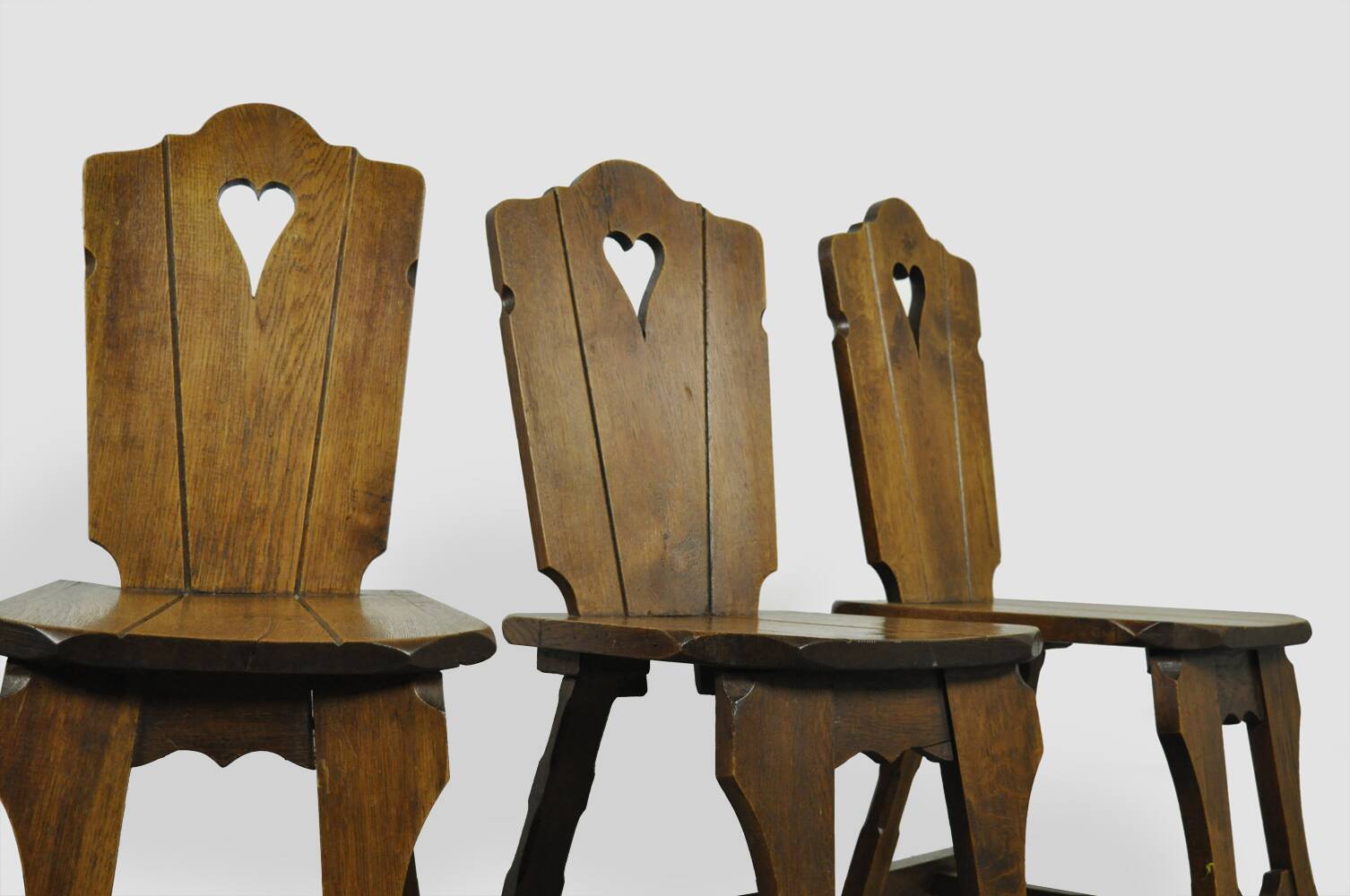 Vintage brutalist oak handmade farmhouse dining chairs, 1930s