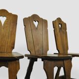 Vintage brutalist oak handmade farmhouse dining chairs, 1930s