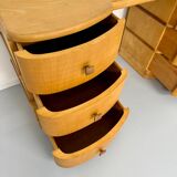 Old beech desk in art deco style with drawer, vintage 60s