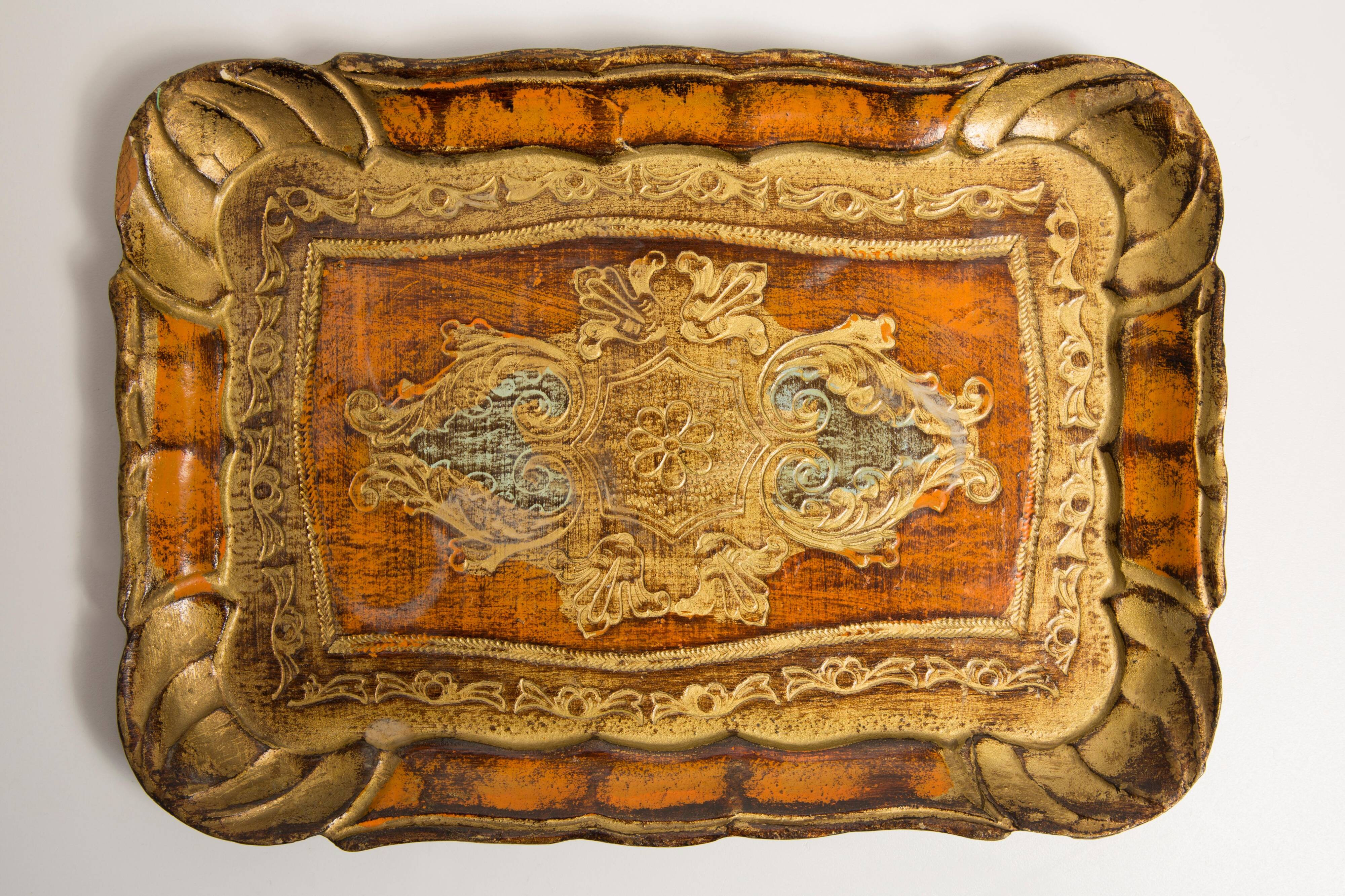 Plateau orange vintage en bois, Italie, années 1960
