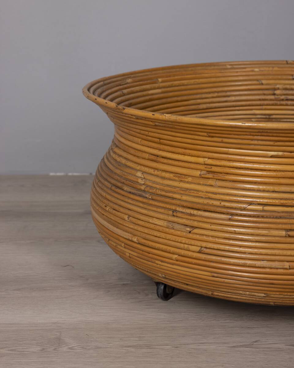 Vintage 1960s Italian-design bamboo plant pot with wheels