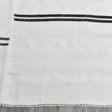 %100 Wool Beige & Black Striped Vintage Kilim Rug, 309x366 Cm