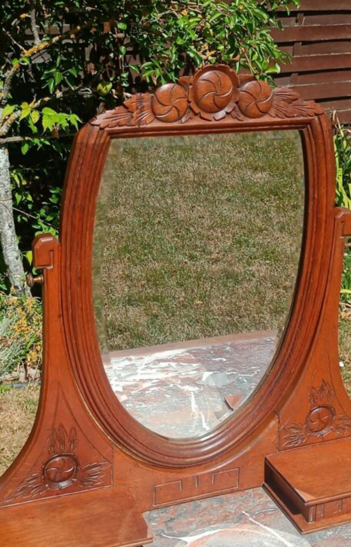 Art Deco dressing table in oak and red marble, 1920s-30s.