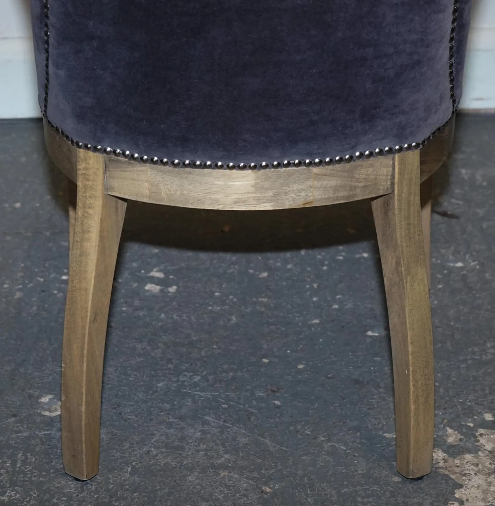 Vintage Office or Dining Chair in Navy Blue Velvet with Halo Studs