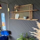 Steel and wicker wall shelf