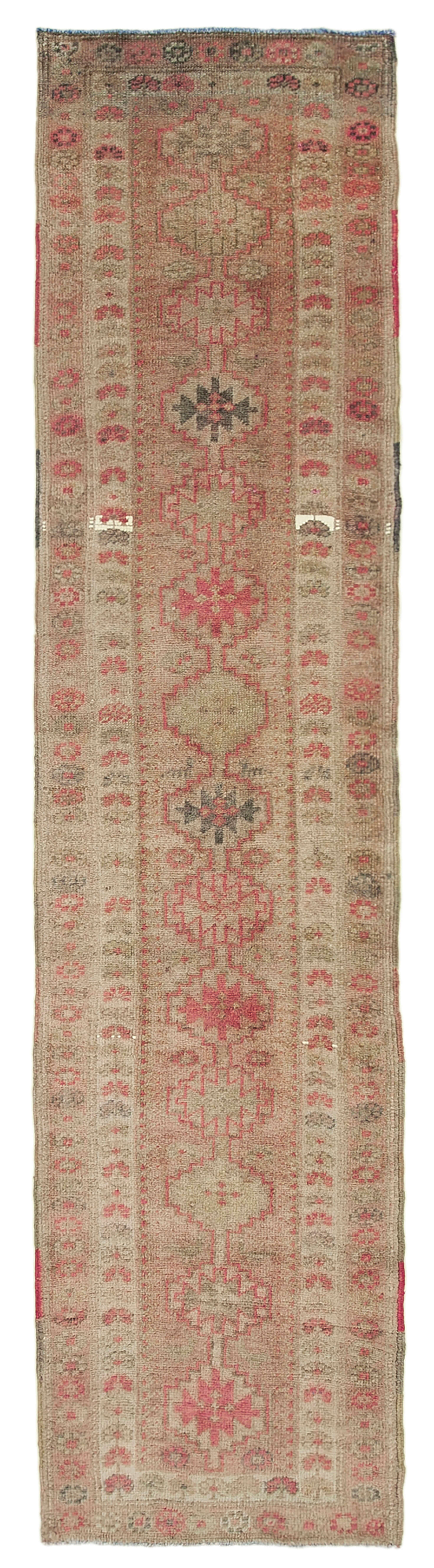 Handmade Vintage Oriental Beige Runner Carpet 77 cm x 331 cm