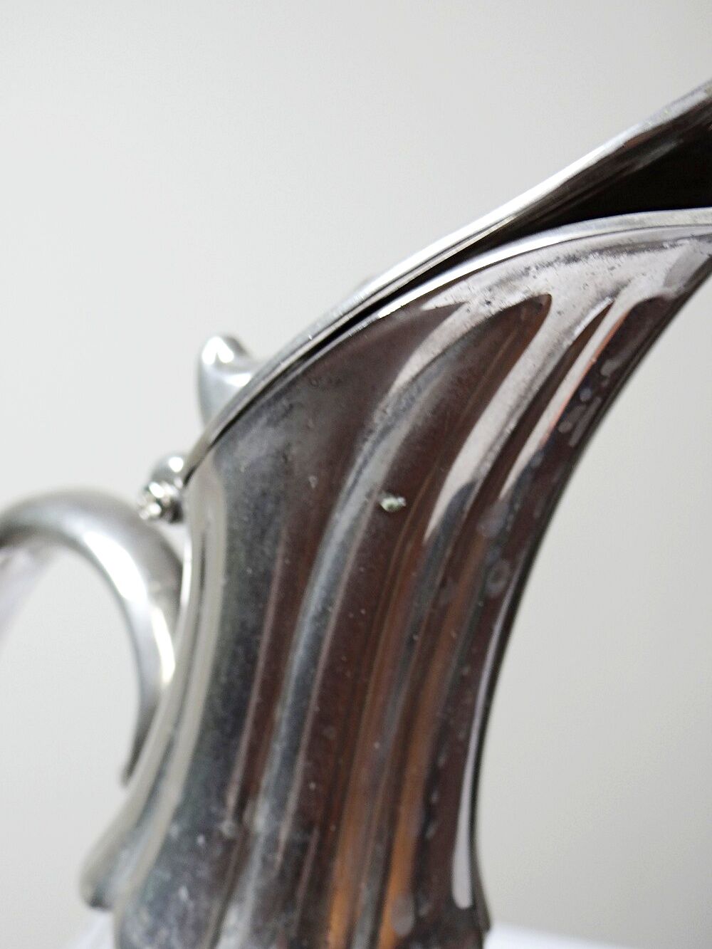 Vintage glass and silver-plated metal jug, modernist pitcher/carafe from 1950-1970.