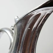 Vintage glass and silver-plated metal jug, modernist pitcher/carafe from 1950-1970.