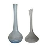 Pair of vintage biot bubbled blown glass soliflores