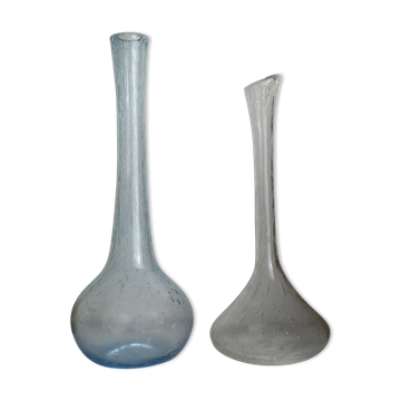 Paire de soliflores en verre soufflé bullé biot vintage