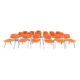 Sérié 39 chaises 4 fauteuils DSC 106 en tissu orange par Giancarlo Piretti pour Castelli