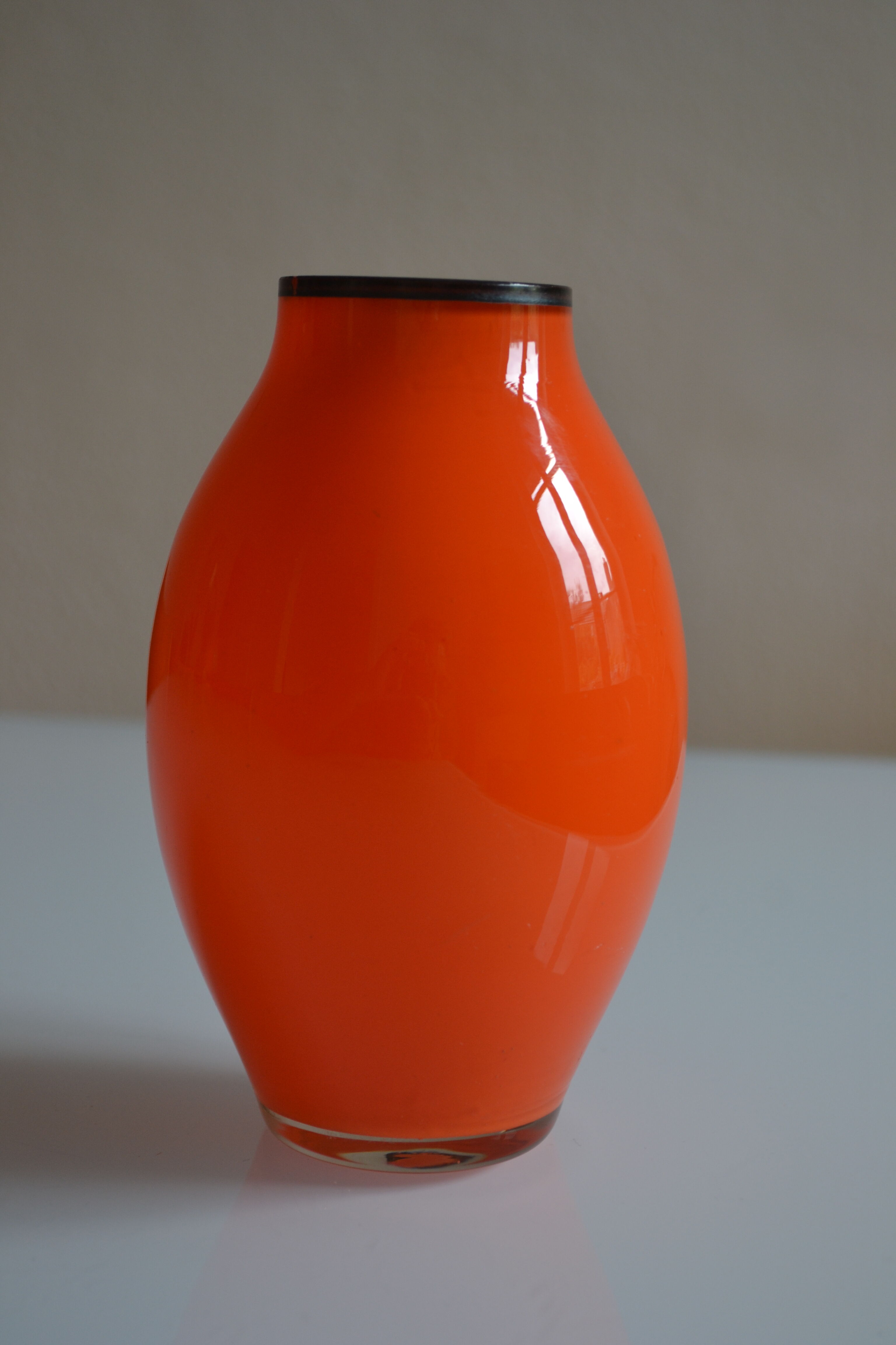 Vase vintage glass orange mouth blow murano italy