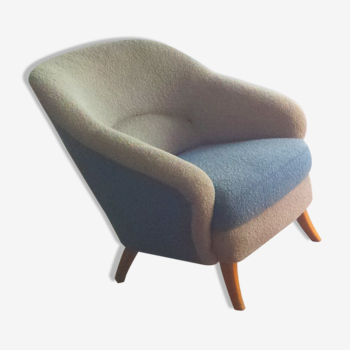 Fauteuil organique danois années 50 bleu et beige