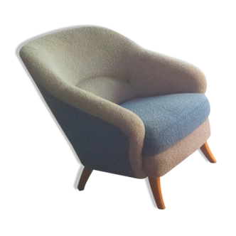 Fauteuil organique danois années 50 bleu et beige