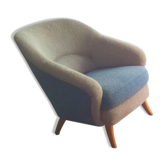 Chair organic 50s Danish blue and beige