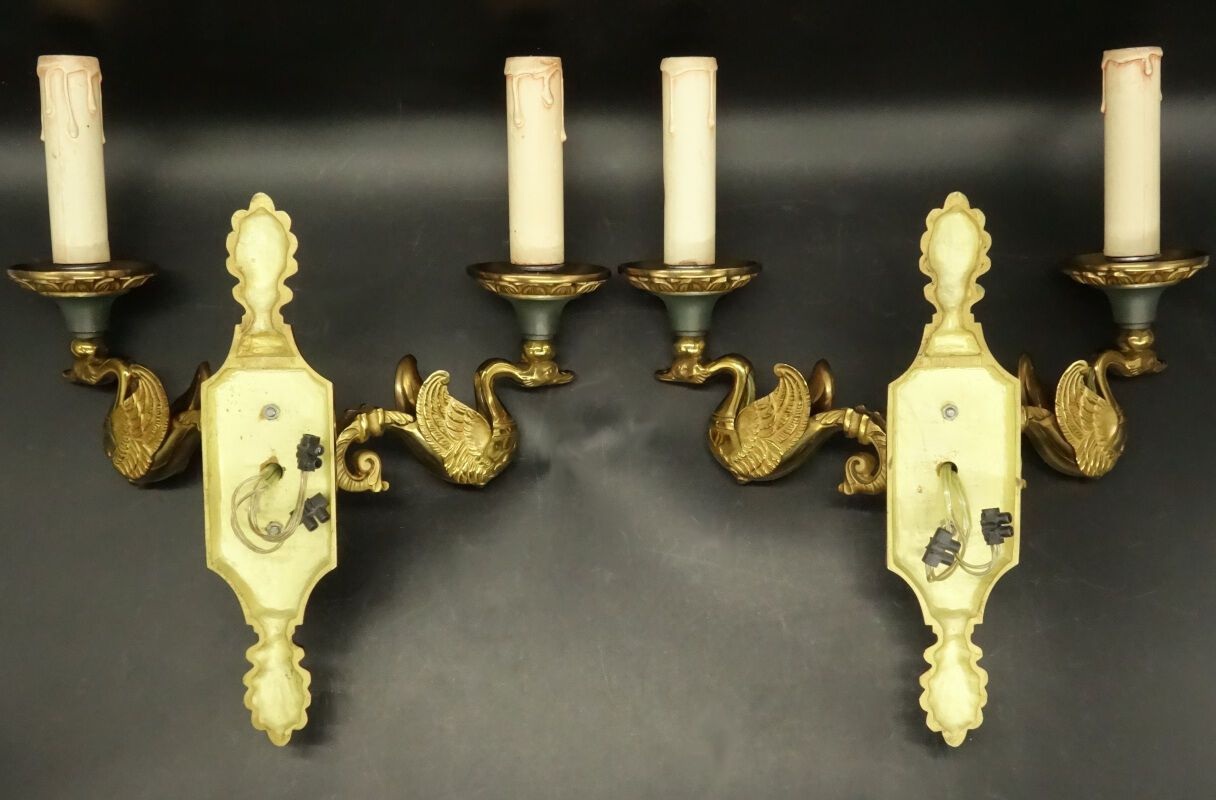Pair of Empire style swan sconces - Lucien GAU, Paris