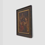 Flemish 18th century framed religious oil on wood painting Adoration of the