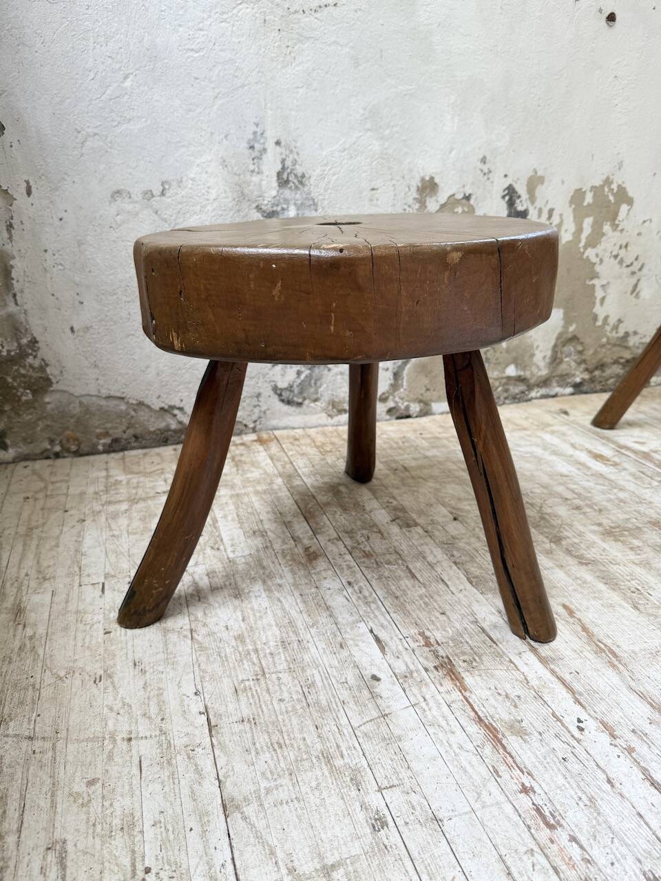 Pair of oak tripod shepherd's stools