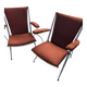 Pair of vintage folding chairs in terracotta fabric.