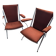 Pair of vintage folding chairs in terracotta fabric.