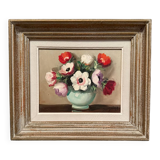 Oil on canvas still life bouquet of flowers 20th century