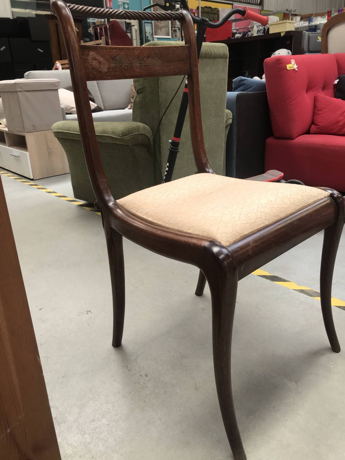 6 Art Nouveau chairs with brass marquetry