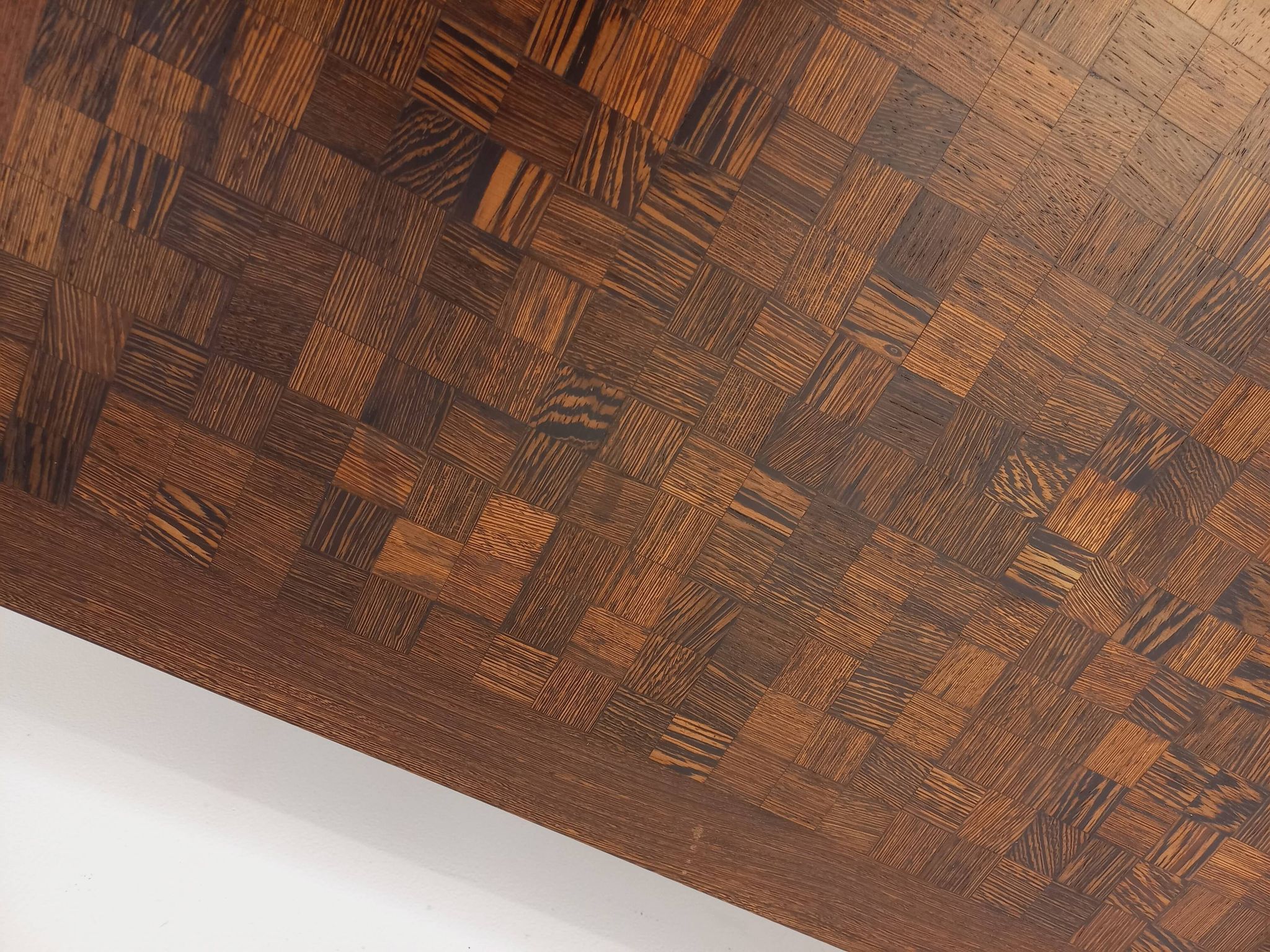Vintage rectangular coffee table by Dieter Wackerlin in wood mosaic.