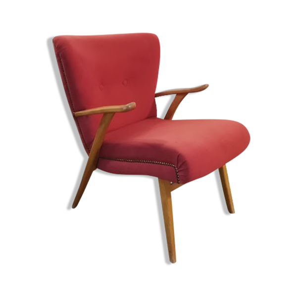 Fauteuil zig zag wing années 50 60 rose fushia