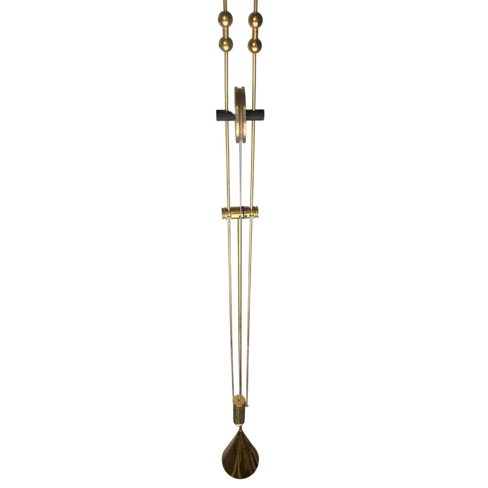 Patinated brass diabolo counterweight pendant lamp by SIsche, Germany