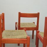 Lot de 4 chaises carimate rouges par Vico Magistretti