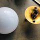 Large space-age chandelier with 6 lights - brass and opaline - design 1970