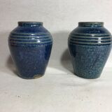 Lot of 2 old vases blue ceramic 70s