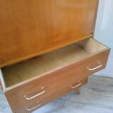 Vintage 1950s secretary desk with compass legs and gilded oak