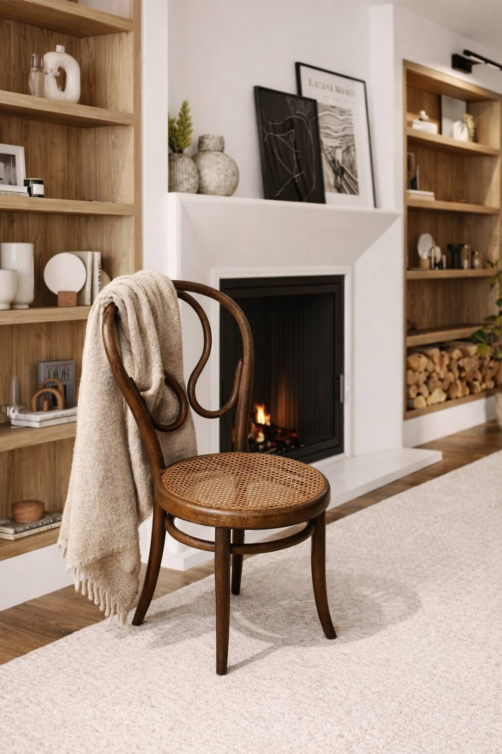 Set of three vintage bentwood bistro chairs – Cane seat – Mismatched