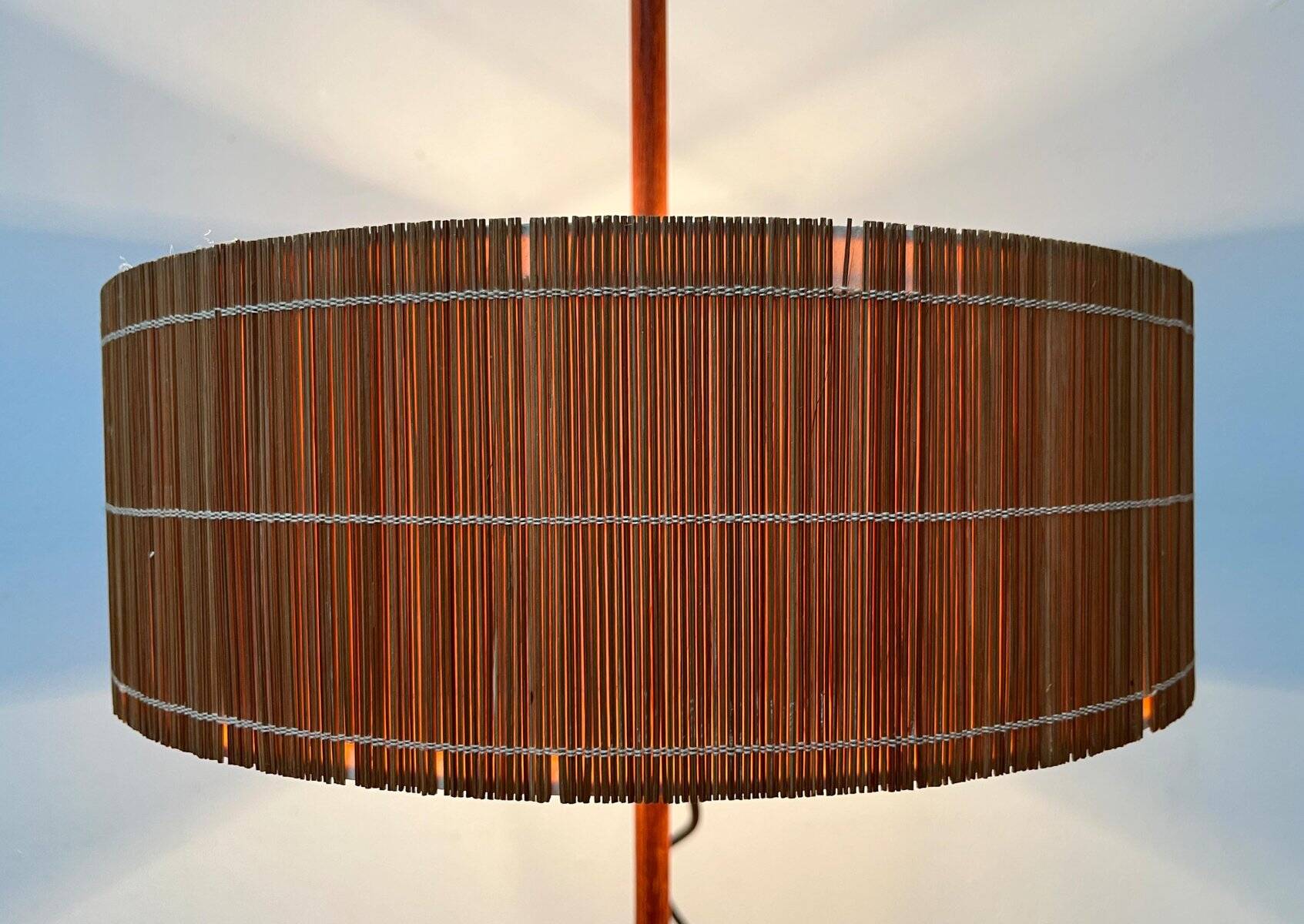 Minimalist tripod table lamp in teak, mid-century German style by Kaiser Leuchten, 1960s.