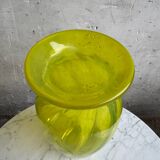Lime Green Hand-Blown Uranium Glass Swirl Vase — 30 cm, Flared Rim, Art Glass