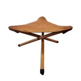 Tabouret tripode en cuir vintage, années 1970
