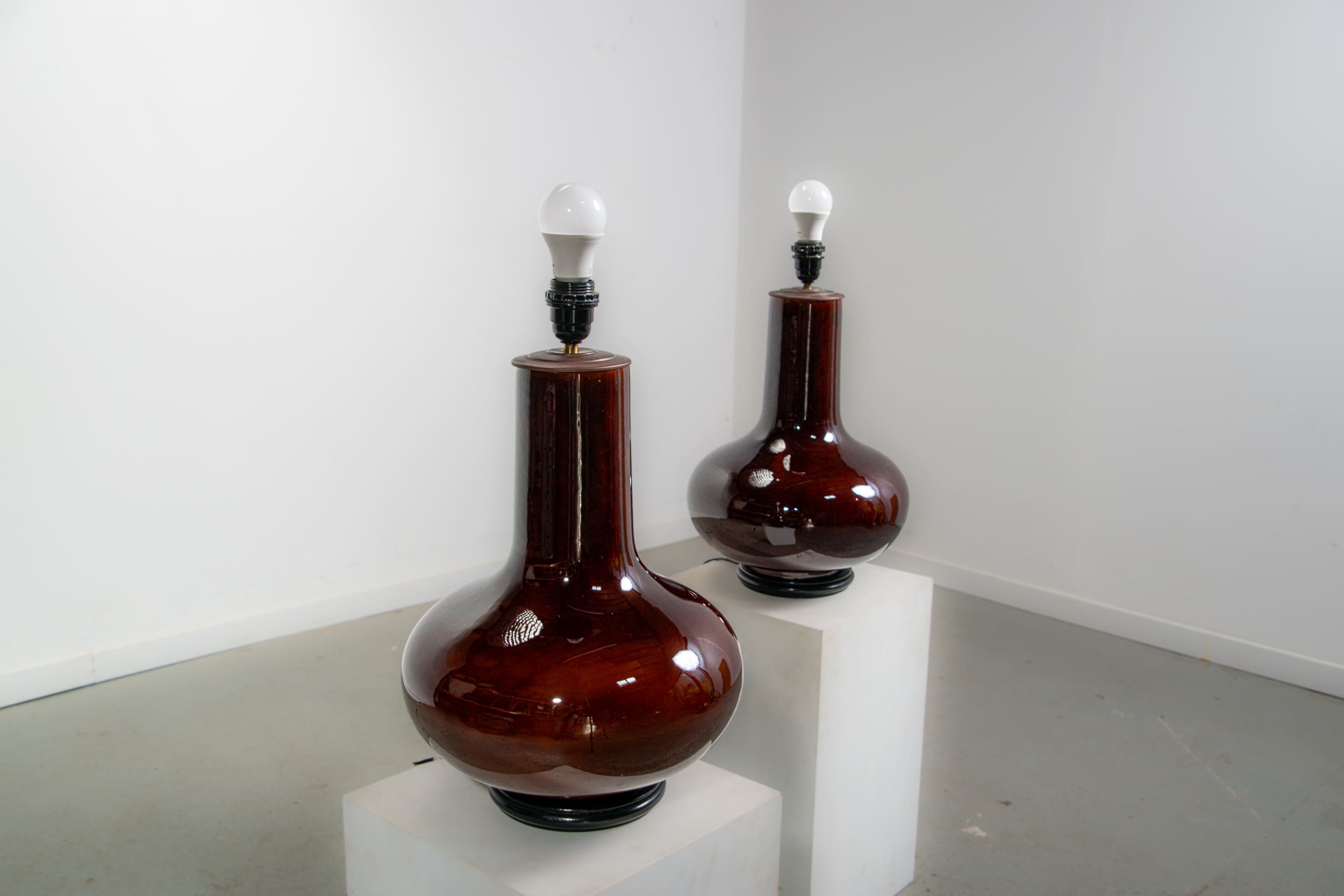 Pair of oversized ceramic lamps. Circa 1970
