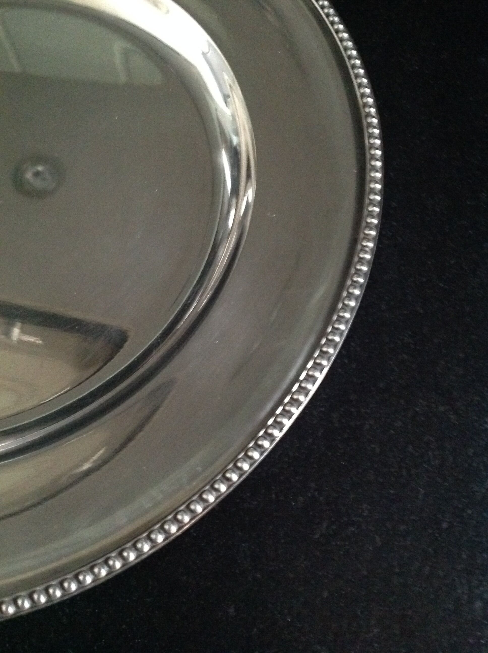 Old silver metal dish, beaded finish