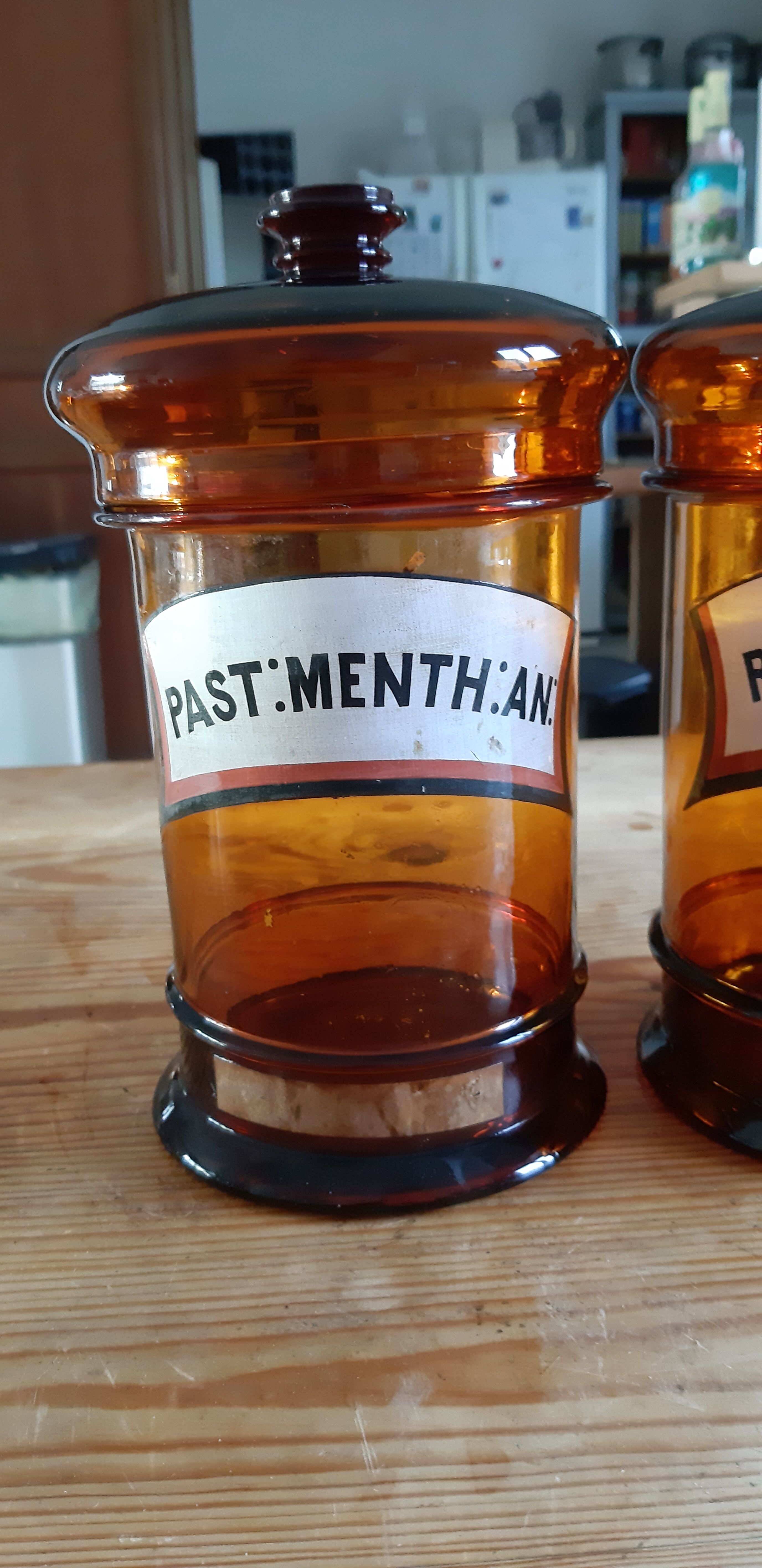 Pair of brown glass pharmacy jars