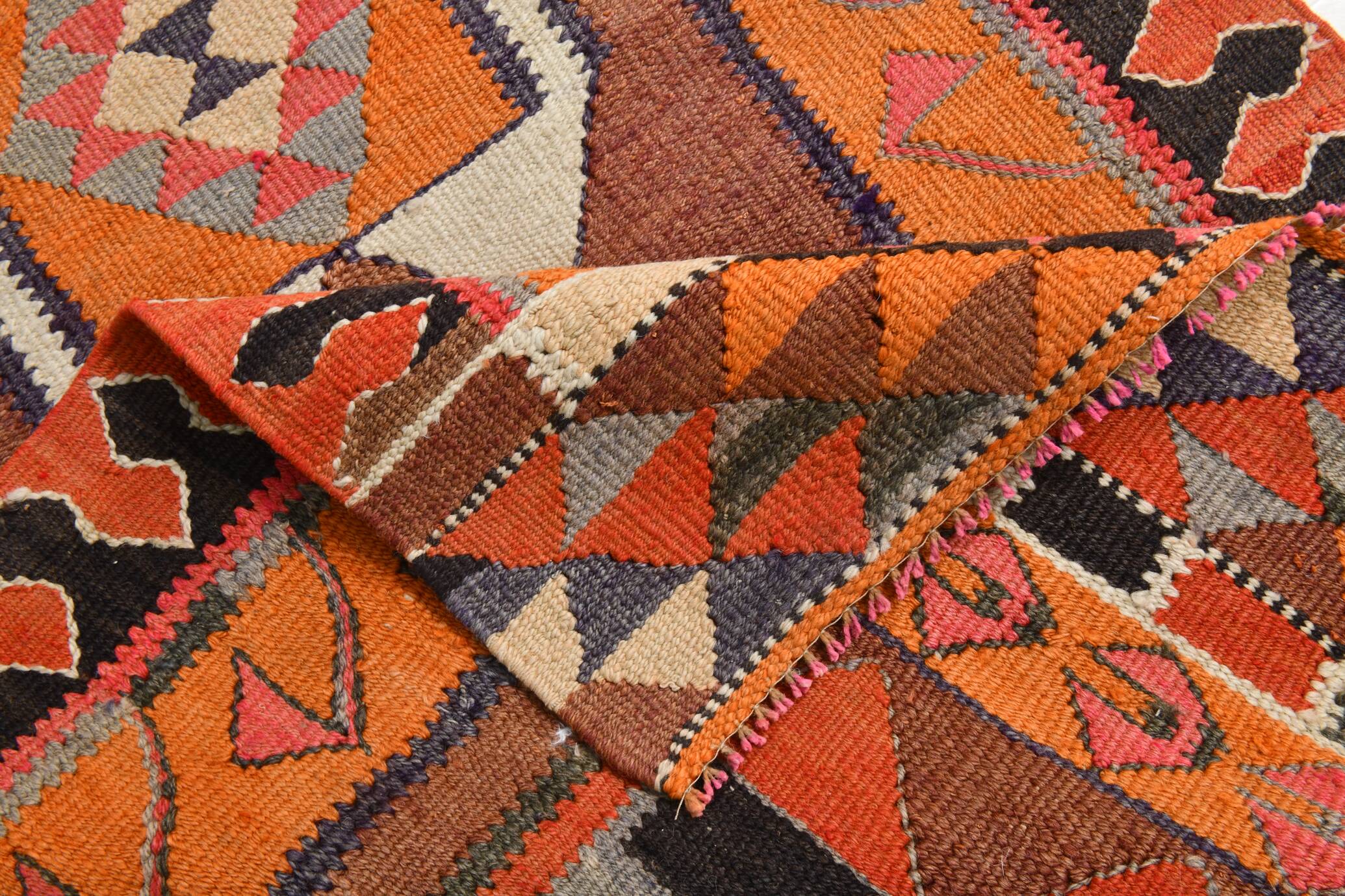 3x11 Orange & Brown Kilim Runner Rug, 88x330Cm
