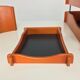 70's orange wood desk set, sorter, vintage pencil jar
