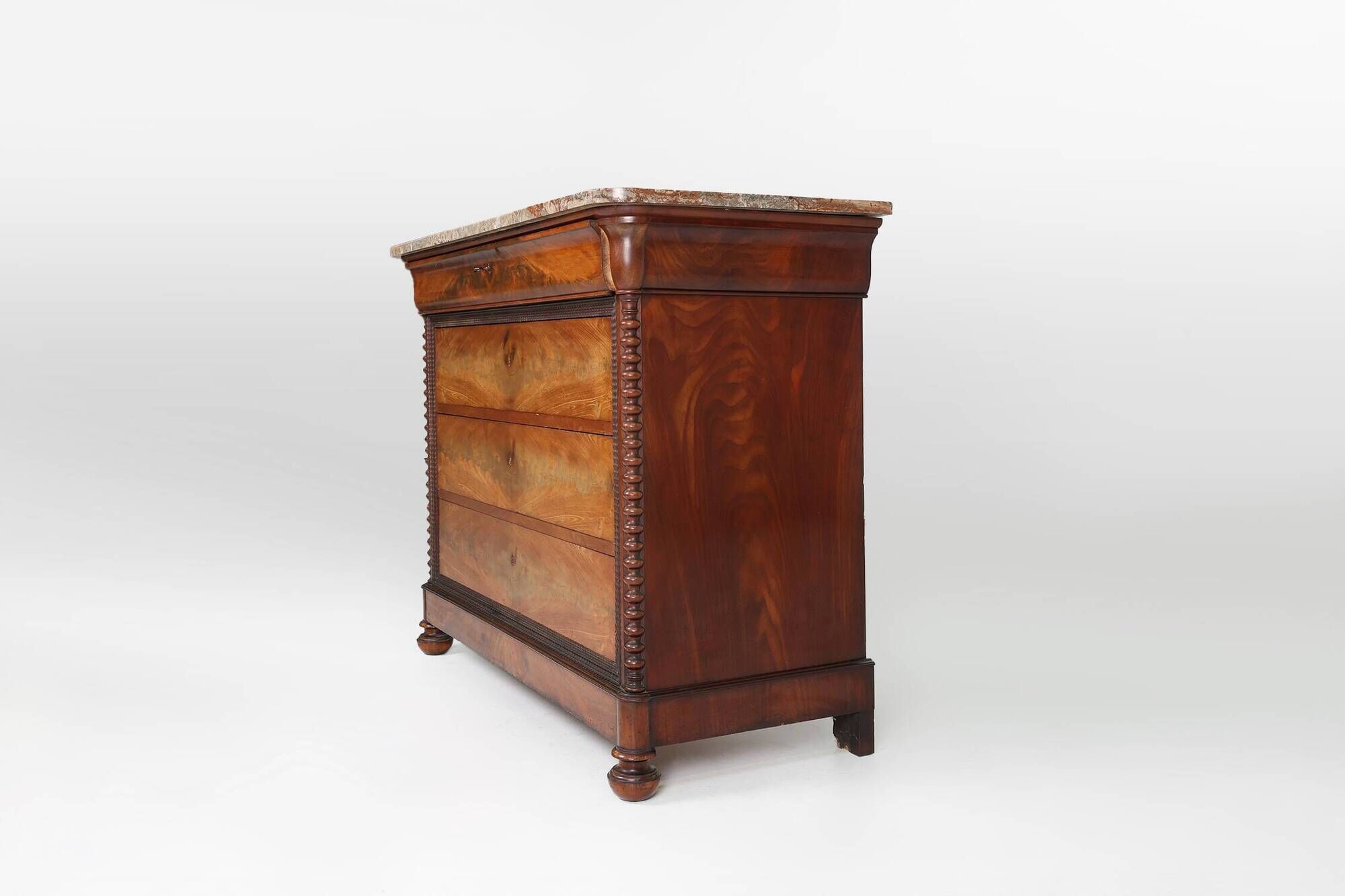 Commode Louis Philippe française avec dessus en marbre rose, années 1850