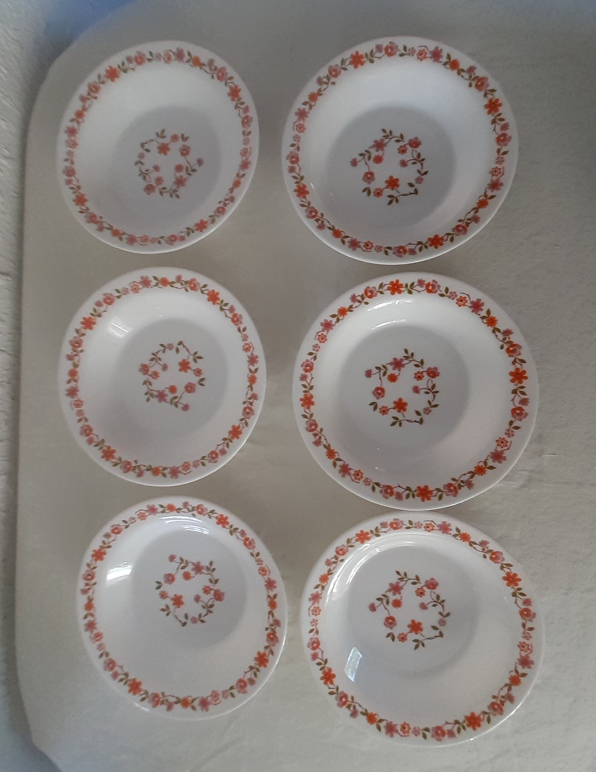 6 plates orange flowers model scania arcopal france vintage