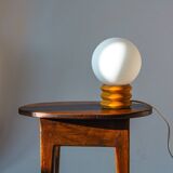Small pine lamp with opaline ball lampshade, 70s/80s