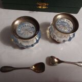 Pair of silver and opaline salt cellars 1950