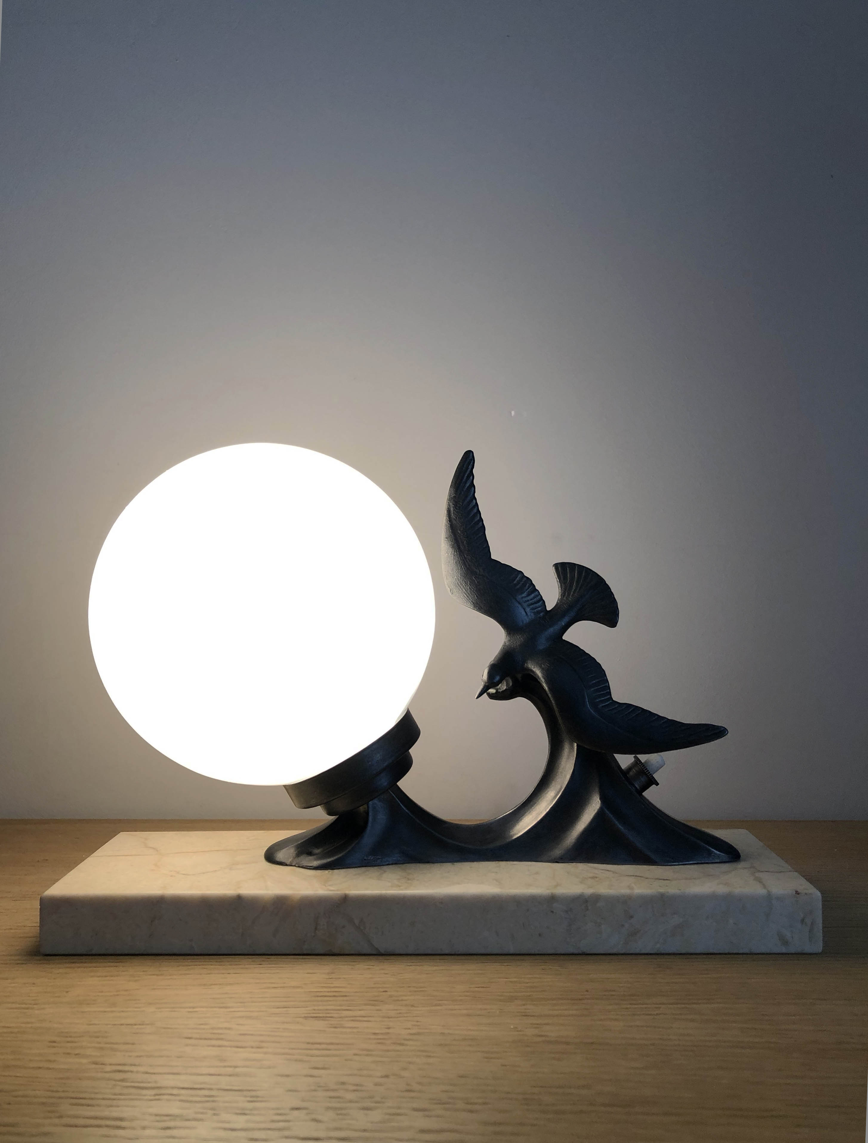 Art Deco Bird Nightlight, Marble, Regular and Opaline