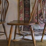 Set of 6 mid century solid oak lyre-back Windsor chairs, 1960s