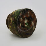 Glazed terracotta pottery with 2 handles brown yellow green. italian pottery. year 50